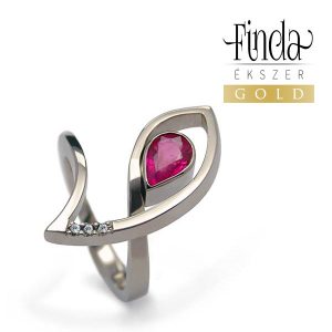 Nicole fehér arany rubin eljegyzési gyűrű gyémántokkal