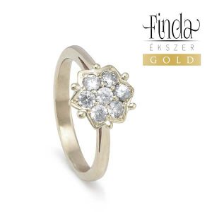 Csillagvirág 14 k fehér arany gyűrű gyémántokkal